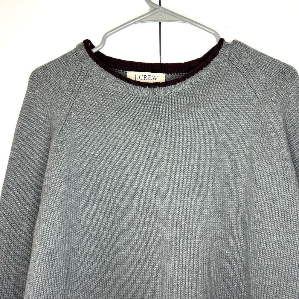 J Crew crew neck sweater gray maroon trim cotton new with tags men’s size 2XL